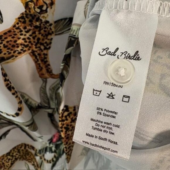 Bad Birdie Polo Shirt Mens Large White Tropical Leopard Parrot Golf Performance - Picture 4 of 7